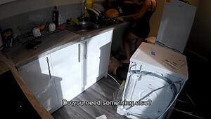 Super-naughty wife seduces a plumber in the kitchen while her husband at work.